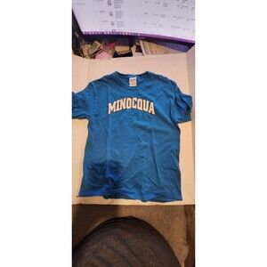 Minocqua Wisconsin Souvenir T-Shirt Blue Gildan Heavy Cotton Adult Large
